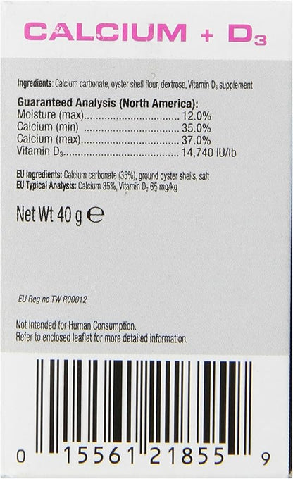 Exo Terra Calcium + D3 Powder: Ultra-fine, Phosphorus Free Formula Boosts Bone Health & Calcium Absorption Ideal for Insects, Fruits & Veggies 1.4 oz. ExoTerra