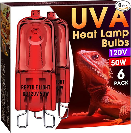 Briignite G9 Infrared Heat Lamp Bulbs for Reptile, Mini Reptile Light, Dimmable Night Red UVA Reptile Heat Lamp, 2 Pin Base Mini Heat Bulbs 50W, Bearded Dragon Turtle Lizard, 6 Pack WelcometoBriigniteenjoyyourshopping