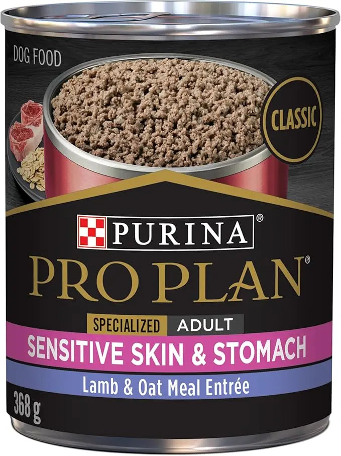 Purina Pro Plan Sensitive Skin and Stomach Wet Dog Food Pate Lamb and Oat Meal Entree - (Pack of 12) 13 oz. Cans - PAWPICO