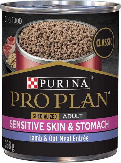 Purina Pro Plan Sensitive Skin and Stomach Wet Dog Food Pate Lamb and Oat Meal Entree - (Pack of 12) 13 oz. Cans - PAWPICO