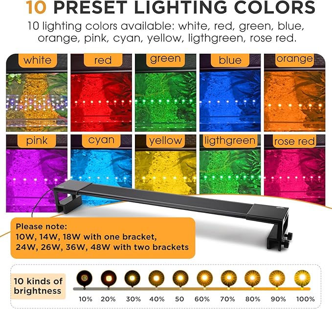 hygger 10W LED Aquarium Light for Plants, Full Spectrum Fish Tank Light with Timer Auto On/Off, 24/7 Lighting with Multi-Color, Adjustable Brightness, External Controller, for Freshwater(7"-12") hygger