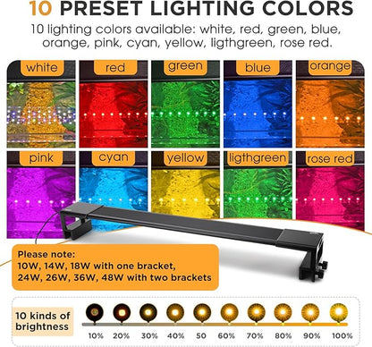 hygger 14W LED Aquarium Light for Plants, Full Spectrum Fish Tank Light with Timer Auto On/Off, 24/7 Lighting with Multi-Color, Adjustable Brightness, External Controller, for Freshwater(12"-18") hygger
