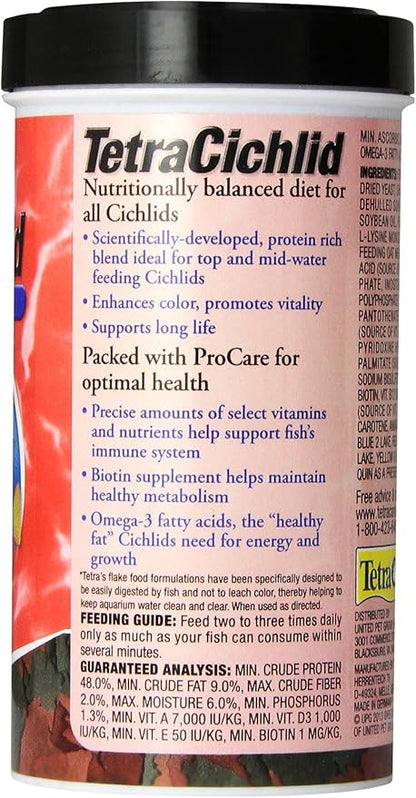 TetraCichlid Cichlid Flakes 2.82 oz, Fish Food, Clear Water Advanced Form Tetra