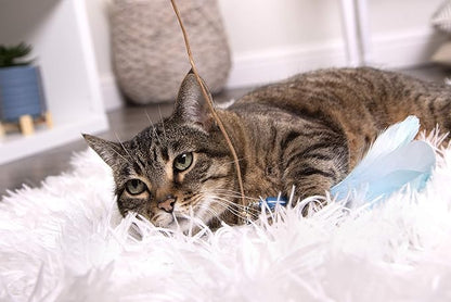 SmartyKat Frisky Flyer Feather Wand Cat Toy, Extendable Up to 24" - Blue, One Size - PAWPICO