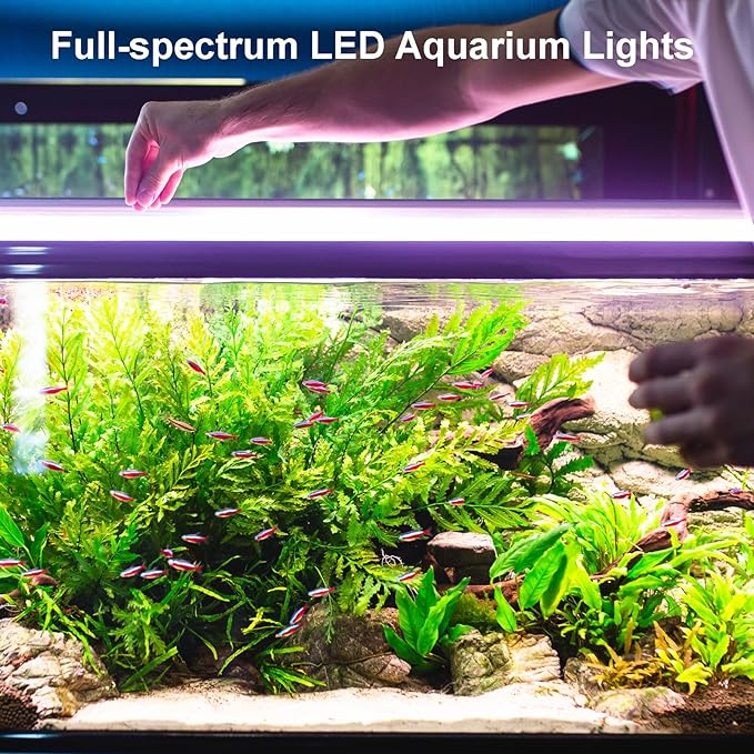 LED Aquarium Lights for 24 to 30 inches Fish Tank, 24W Full Spectrum Fish Tank Light Timer & Brightness Adjustable, Sunrise-Daylight-Moonlight Mode for Plants Danhh