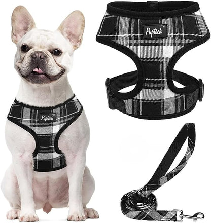 PUPTECK Soft Mesh Dog Harness and Leash Set Pet Puppy Cat Comfort Padded Vest No Pull Harnesses, Black, L PUPTECK