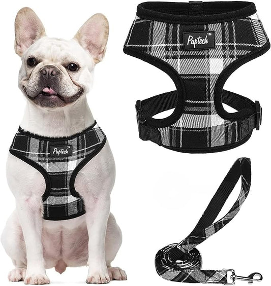PUPTECK Soft Mesh Dog Harness and Leash Set Pet Puppy Cat Comfort Padded Vest No Pull Harnesses, Black, L PUPTECK