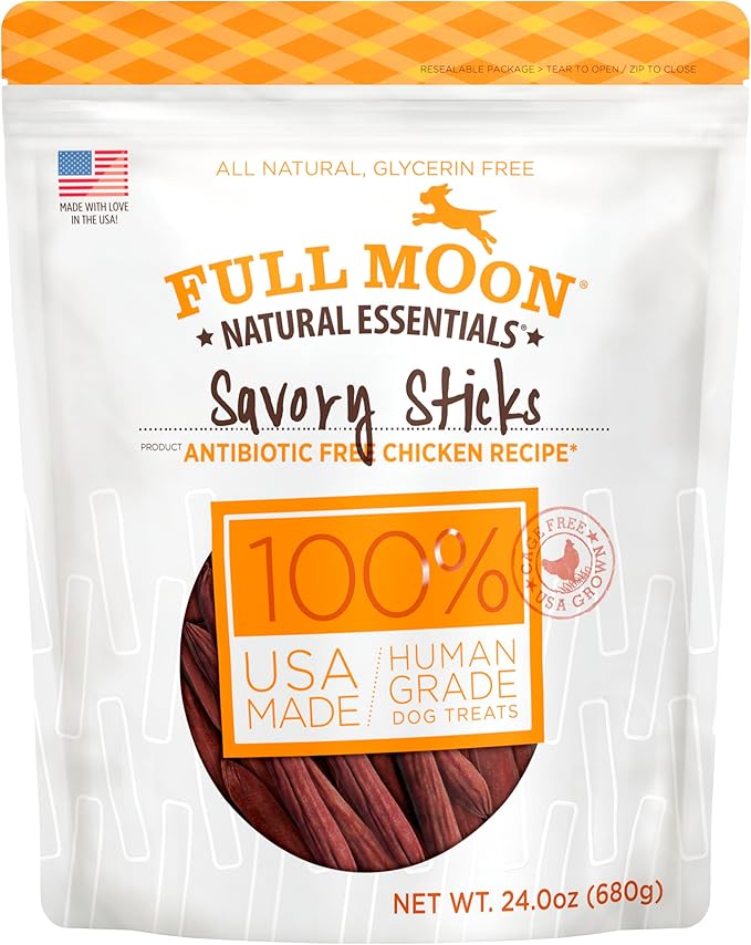 Full Moon All Natural Human Grade Dog Treats, Essential Chicken Savory Sticks, 24 Ounce - PAWPICO