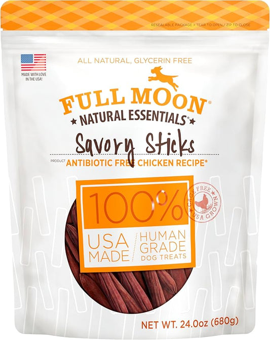Full Moon All Natural Human Grade Dog Treats, Essential Chicken Savory Sticks, 24 Ounce - PAWPICO