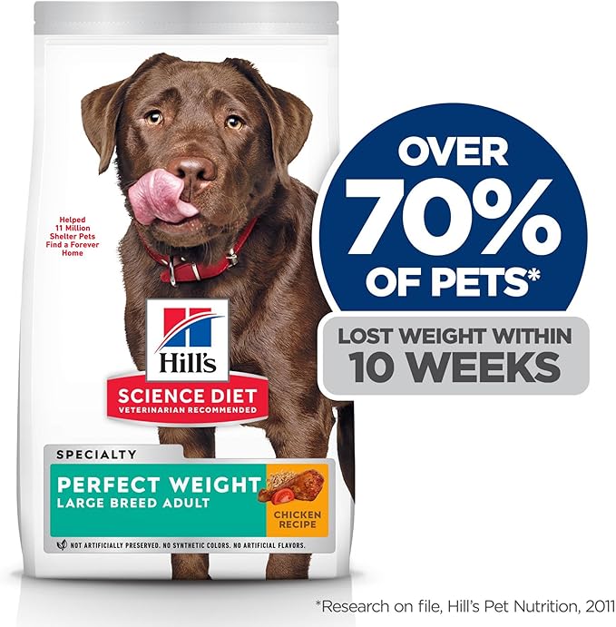 Hill's Science Diet Perfect Weight, Adult 1-5, Large Breed Weight Management Support, Dry Dog Food, Chicken Recipe, 25 lb Bag - PAWPICO