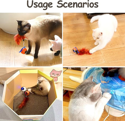 Migipaws Interactive Cat Ball Toy Set, Fun Tracker, Automatic Rolling Chase Ball with Fluffy Tail, A Small Mice, Rechargeable（White） - PAWPICO