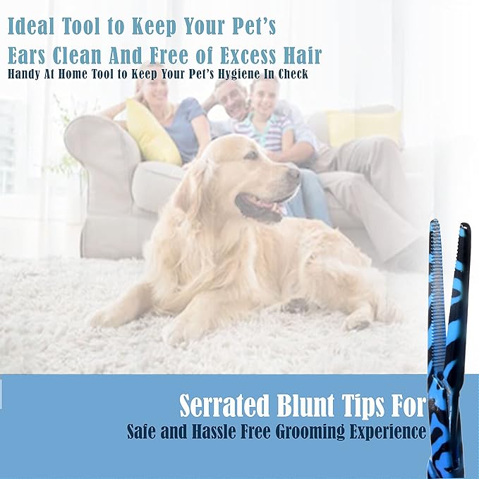 Dog Pet Ear/Nose Hair Puller Grooming Hemostat Locking Forceps Pliers, 5.5" (14cm), Straight (Blue Swirls) A2Z+SCILAB