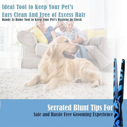 Dog Pet Ear/Nose Hair Puller Grooming Hemostat Locking Forceps Pliers, 5.5" (14cm), Straight (Blue Swirls) A2Z+SCILAB