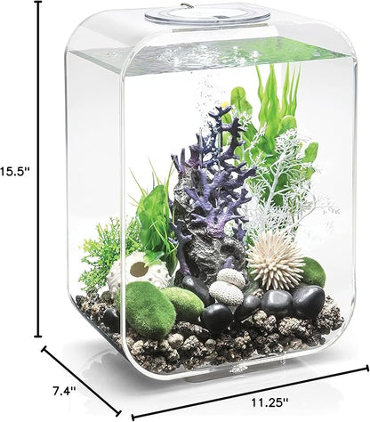 biOrb Life 15 Acrylic 4-Gallon Aquarium with White LED Lights Modern Compact Tank for Tabletop or Desktop Display, Transparent biOrb