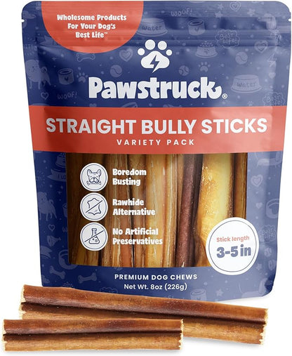 Pawstruck Natural 3-5" Bully Sticks for Small Dogs & Puppies – Single Ingredient, Low Odor & Rawhide-Free Chew Treat Bones - 100% Real Beef No Artificial Preservatives - 8 oz Bag - Packaging May Vary - PAWPICO