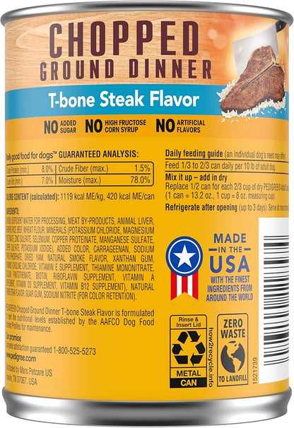 PEDIGREE CHOPPED GROUND DINNER Adult Canned Soft Wet Dog Food, T-Bone Steak Flavor, 13.2 oz. Cans (Pack of 12) - PAWPICO