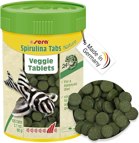 sera Spirulina Tabs Nature 2.1 oz. | Veggie Food Without Dyes & Preservatives | Supports Healthy Digestion & Liveliness | Ideal for Herbivorous Fish & Invertebrates in Fresh & Marine Water Sera