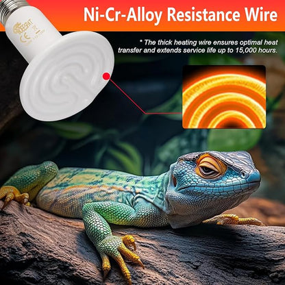 Energy Efficient 150W Heat Lamp Bulbs, Pack of 2 Ceramic Heat Emitters for Reptiles Geckos, Lizard, Bearded Dragon, Tortoise & Small Pets Basking (White, 150 Watts) BOEESPATDirect