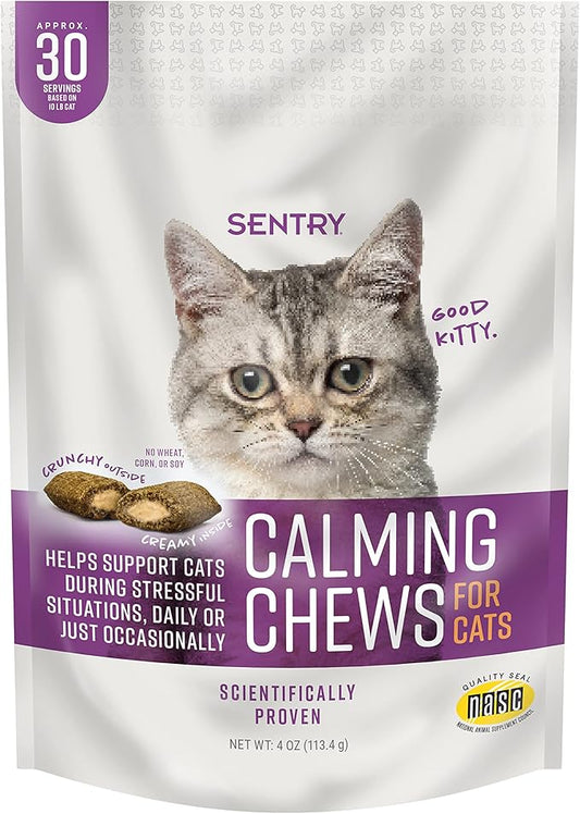 Sentry Calming Chews for Cats, Calming Aid Helps to Manage Stress & Anxiety, With Pheromones That May Help Curb Destructive Behavior & Separation Anxiety, Calming Health Supplement for Cats, 4 oz. Sentry