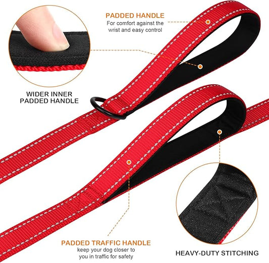 Joytale Dog Leash Heavy Duty for Large Dogs That Pull, Double Handle for Traffic Control, Double-Sided Reflective Leashes for Large Medium Dogs Night Safety, 4FT, Red Joytale