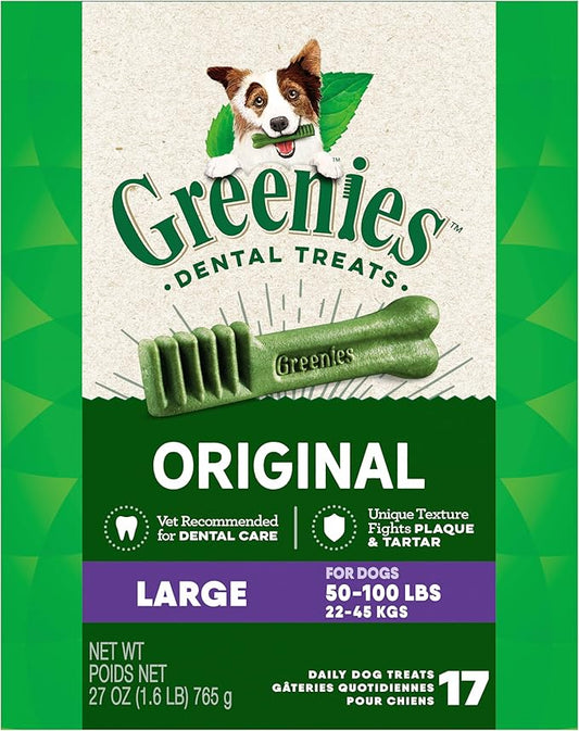 Greenies Original Large Natural Dental Care Dog Treats, 27 oz. Pack (17 Treats) - PAWPICO