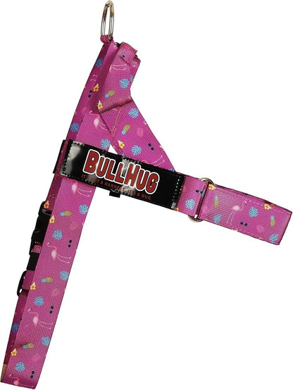BULLHUG Harness – Made for Larger Chested Dogs Like English Bulldogs, French Bulldogs, Pugs & More. Stops Dogs from Pulling & Choking on Walks (Flamingos, Large) BULLHUG