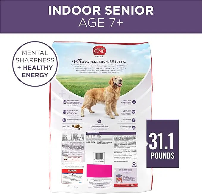 Purina ONE High Protein Dry Senior Dog Food Plus Vibrant Maturity Adult 7 Plus Formula - 31.1 lb. Bag - PAWPICO