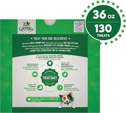 Greenies Original Teenie Natural Dental Care Dog Treats, 36 oz. Pack (130 Treats) - PAWPICO