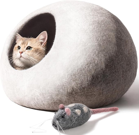 Cat Cave Bed -Handmade Wool Cat Bed Cave, Cat Bed Cat House, Felt Cat Caves for Indoor Cats and Kittens - PAWPICO