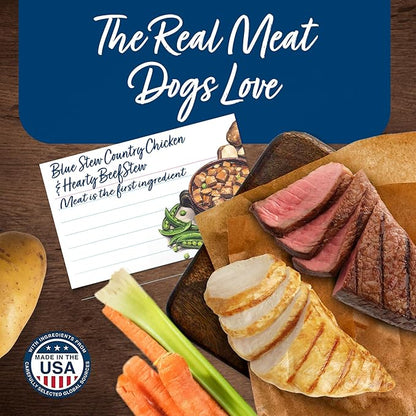 Blue Buffalo Blue's Stew Natural Wet Dog Food, Made with Natural Ingredients, Hearty Beef and Country Chicken Variety Pack, 12.5-oz. Cans, 6 Count - PAWPICO
