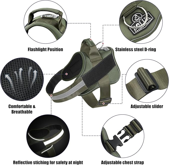 Bolux Dog Harness, No-Pull Reflective Dog Vest, Breathable Adjustable Pet Harness with Handle for Outdoor Walking - No More Pulling, Tugging or Choking Bolux