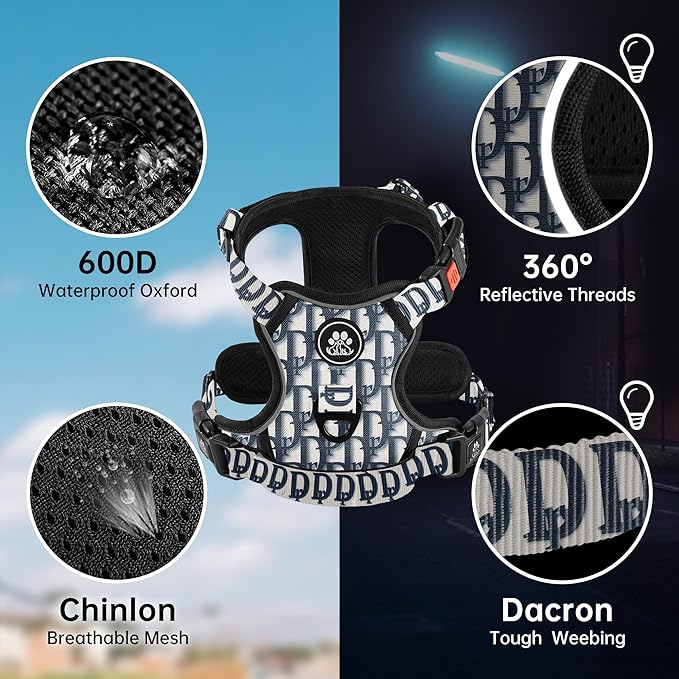 NESTROAD No Pull Dog Harness,Adjustable Oxford Dog Vest Harness with Leash,Reflective No-Choke Pet Harness with Easy Control Soft Handle for Small Dogs(Small,Vintage Blue) NESTROAD