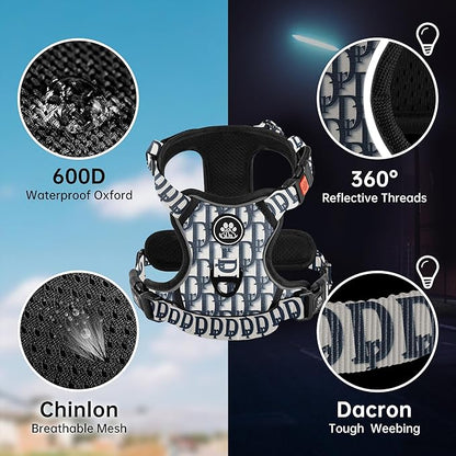 NESTROAD No Pull Dog Harness,Adjustable Oxford Dog Vest Harness with Leash,Reflective No-Choke Pet Harness with Easy Control Soft Handle for Medium Dogs(Medium,Vintage Blue) NESTROAD