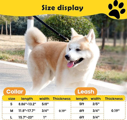 6ft Leather Dog Collar and Leash Set for Heavy Duty Large Dog,Soft and Comfortable Braided Leather Dog Leash Set with Anti-Slip Handle,Long Strong Leather Collar with Metal Lock for Training,Black KILISTEELS