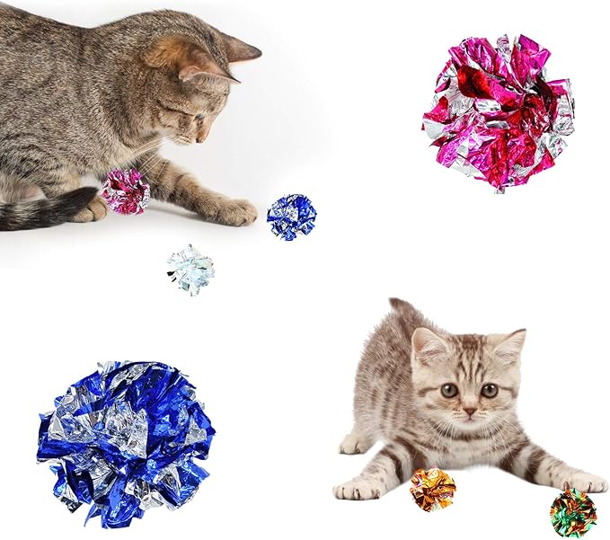 Andiker Cat Crinkle Balls, 2.36 Inches Colorful Balls Chew and Chase Cat Mylar Crinkle Balls Lightweight for Indoor Cats to Keep Fit and Active (10 pcs) - PAWPICO