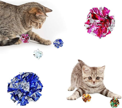 Andiker Cat Crinkle Balls, 2.36 Inches Colorful Balls Chew and Chase Cat Mylar Crinkle Balls Lightweight for Indoor Cats to Keep Fit and Active (10 pcs) - PAWPICO
