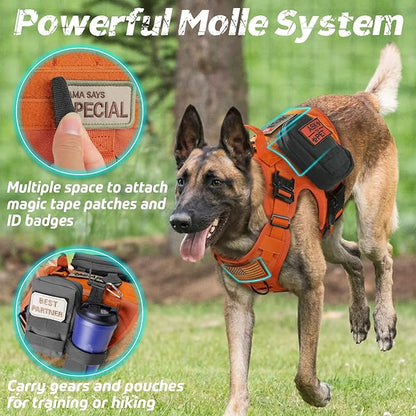 rabbitgoo Tactical Dog Harness for Large Dogs, Heavy Duty Dog Harness with Handle, No-Pull Service Dog Vest Large Breed, Adjustable Military Dog Vest Harness for Training Hunting Walking, Orange, M rabbitgoo