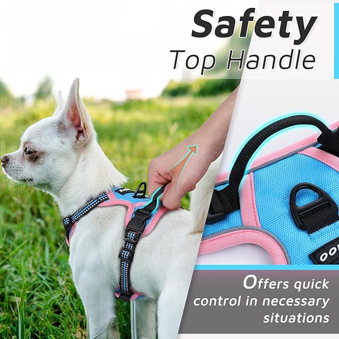 Eagloo Dog Harness for Large Dogs, No Pull Service Vest with Reflective Strips and Control Handle, Adjustable and Comfortable for Easy Walking, No Choke Harness with 2 Metal Rings, Pink & Blue, XS GoExplorewithEagloo