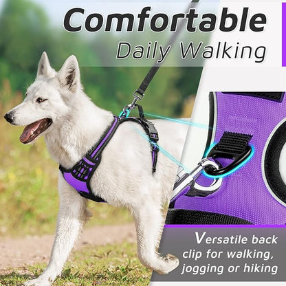 Eagloo Dog Harness Medium Sized Dog, No Pull Service Vest with Reflective Strips and Control Handle, Adjustable and Comfortable for Easy Walking, No Choke Pet Harness with 2 Metal Rings, Purple, M GoExplorewithEagloo