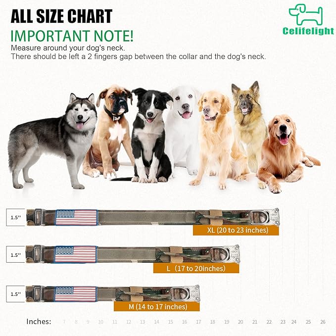 Tactical Dog Collar Military Dog Collar Adjustable Nylon Dog Collar Heavy Duty Metal Buckle with Handle for Dog Training,with Patches (Camo, L) Celifelight
