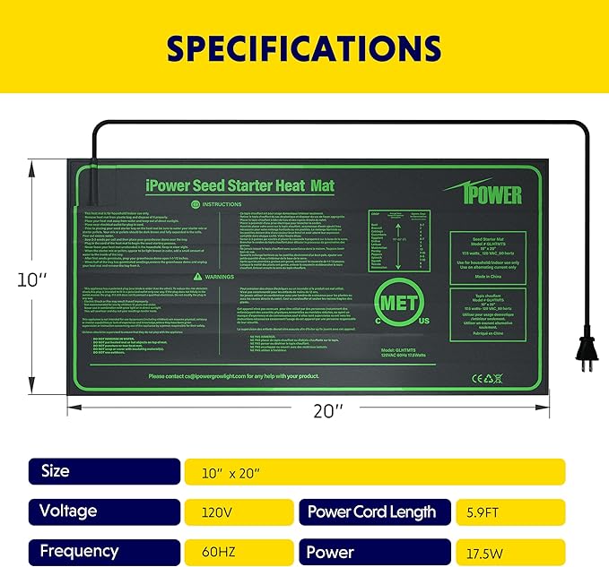 iPower Durable Seedling Heat Mat Warm 10" x 20" - 2 Pack Hydroponic Heating Pad Waterproof for Seed Starting Greenhouse and Germination iPower