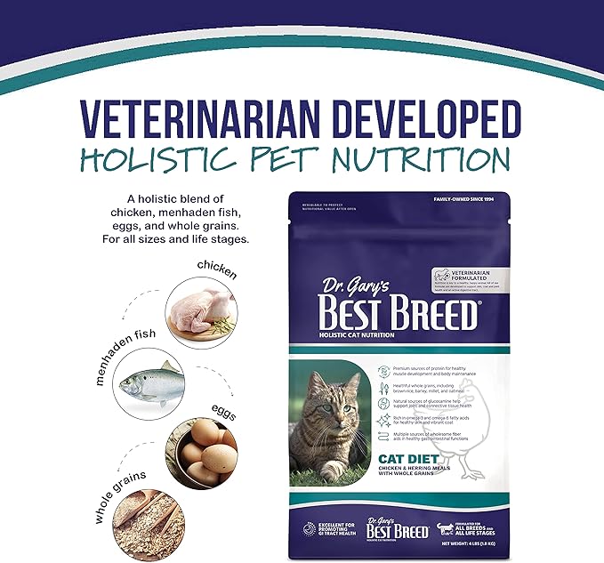 Best Breed Dr. Gary's Cat Diet Slow-Cooked in USA [Natural Dry Cat Food for All Ages] - 24lbs.,Dark Brown - PAWPICO