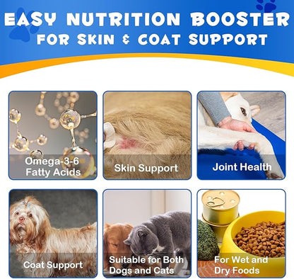 Alaskan Salmon Oil for Dogs, Omega 3 Fish Oil with Natural EPA+DHA Fatty Acids for Skin, Joints, Coat Health, Dog Skin and Coat Fish Oil Liquid Supplement, All Ages All Breeds 8.8fl.oz. FANGCUN