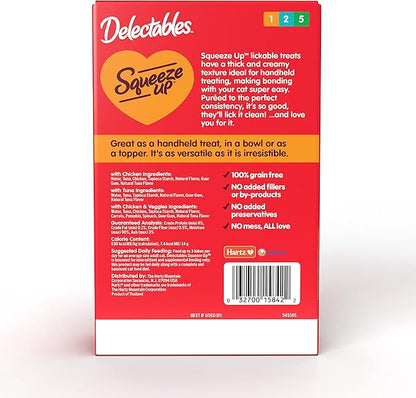 Delectables Squeeze Up Variety Pack, Creamy Squeezable Puree, Lickable Wet Cat Treats, Grain Free, No Added Fillers, No by-Products, No Added Preservatives, 0.5 Ounces Tube, 20 Tubes Total Hartz