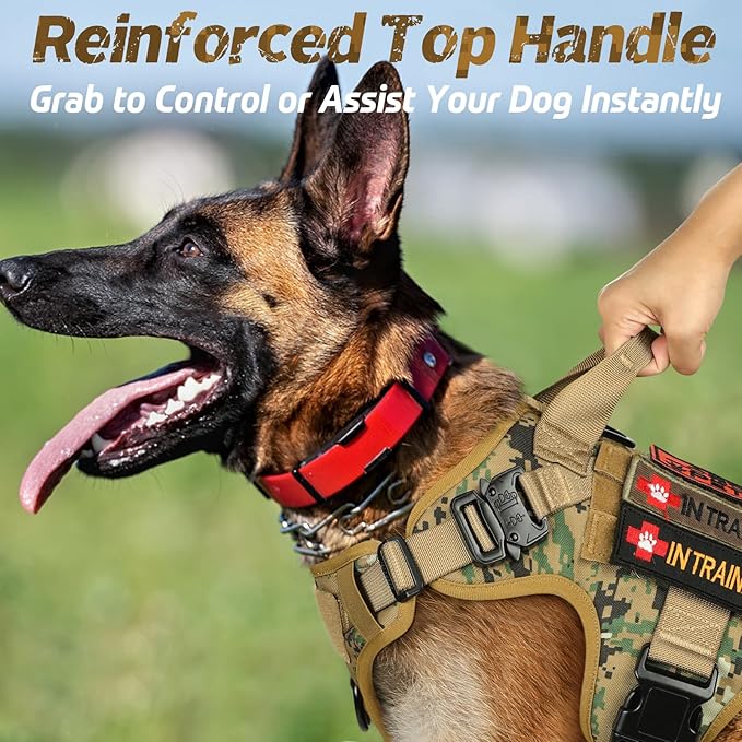 rabbitgoo Tactical Dog Harness for Small, Heavy Duty Pet Harness with Handle, No-Pull Service Vest Small Breed, Adjustable Military Dog Vest for Training Hunting Walking, Brown Camo, S rabbitgoo