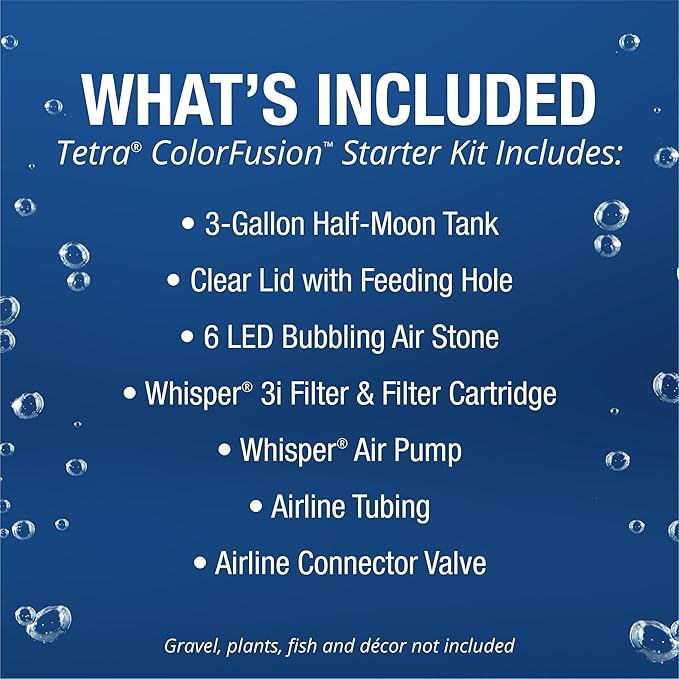 Tetra 3 Gallon Small Fish Tank, Aquarium Starter Kit, with Filter, Air pump, & Color Changing Light, Half Moon shape, for Gold Fish & Betta Tetra