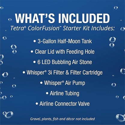 Tetra 3 Gallon Small Fish Tank, Aquarium Starter Kit, with Filter, Air pump, & Color Changing Light, Half Moon shape, for Gold Fish & Betta Tetra