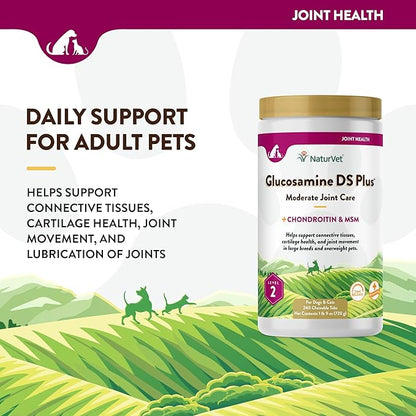 NaturVet Glucosamine DS Plus Level 2 Moderate Care Joint Support Supplement for Dogs and Cats, Chewable Tablets Time Release, Made in The USA, 240 Count NaturVet