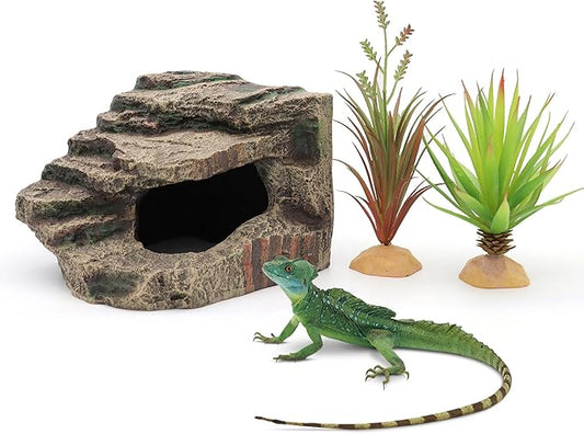 Reptile Hides Hideout Habitat, Reptile Caves for Bearded Dragons, Leopard Geckos, Lizards, Turtles, Snakes, Frogs (Medium-B) PAWPICO