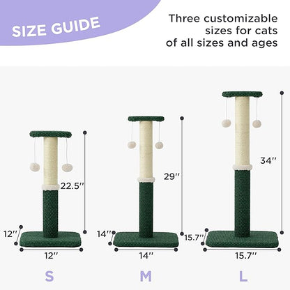 Lesure 29" Tall Cat Scratching Post - Premium Sisal Rope Highly Resistant Carpet Scratching Posts for Indoor Cats Adults, Sturdy Large Cat Scratch Pole with Hanging Ball, Green - PAWPICO